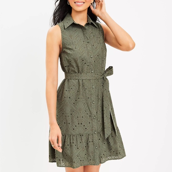 NWT | LOFT Olive Green Dress - Picture 2 of 5